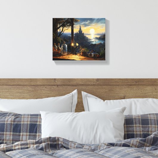 Magic Workshop Bench Über der Fantasy Bay Leinwanddruck (Insitu (Schlafzimmer))