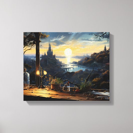 Magic Workshop Bench Über der Fantasy Bay Leinwanddruck (Vorderseite)