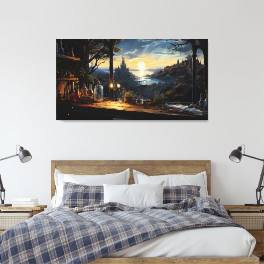 Magic Workshop Bench Über der Fantasy Bay Leinwanddruck (Insitu (Schlafzimmer))