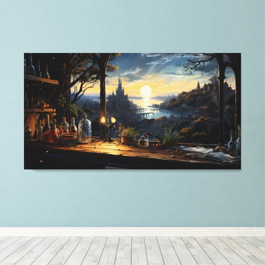 Magic Workshop Bench Über der Fantasy Bay Leinwanddruck (Insitu (Holzboden))