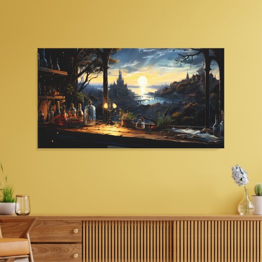 Magic Workshop Bench Über der Fantasy Bay Leinwanddruck (Insitu (Wohnzimmer))