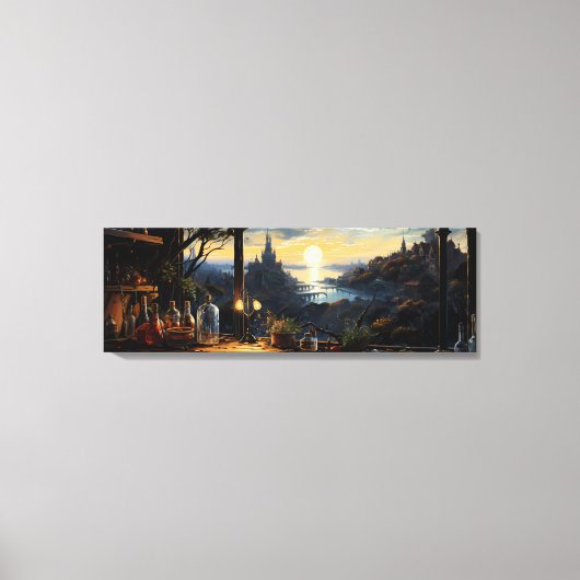 Magic Workshop Bench Über der Fantasy Bay Leinwanddruck (Vorderseite)