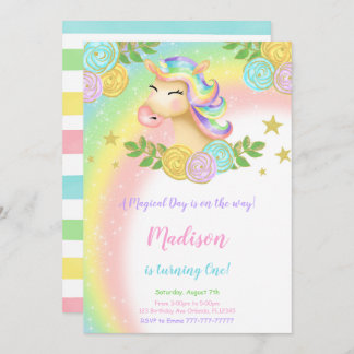 Magical 1st Unicorn Geburtstag Einladung