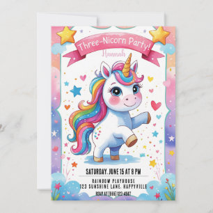 Magical 3. Geburtstag Unicorn  Regenbogen-Dreihorn Einladung