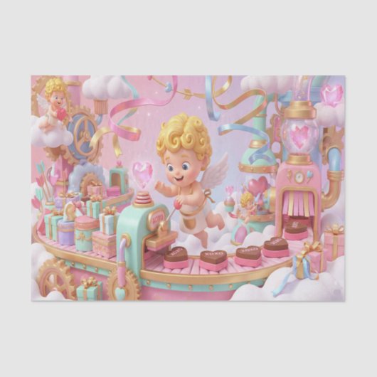 Magical 3D Cupid’s Valentine Gift Factory Scene Seidenpapier (Vorderseite)