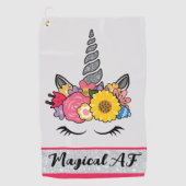 Magical AF Einhorn Silver Glitzer Blume Crown Golfhandtuch (Vorderseite)
