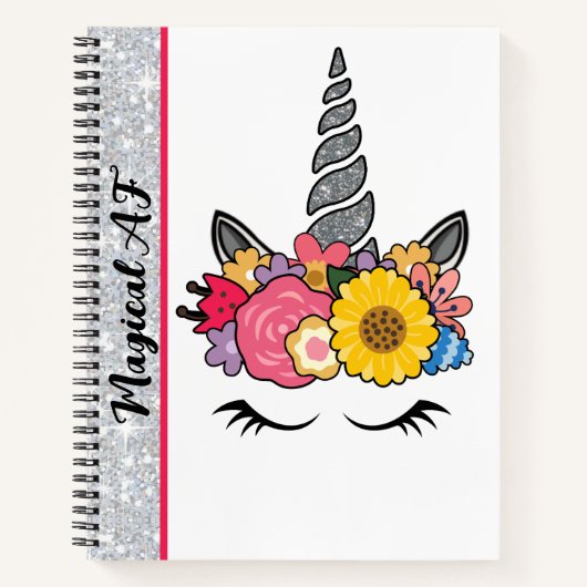 Magical AF Glitzer Unicorn Blume Crown Journal Notizblock (Vorderseite)