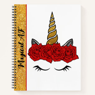 Magical AF Glitzer Unicorn Rote Rose Crown Journal Notizblock