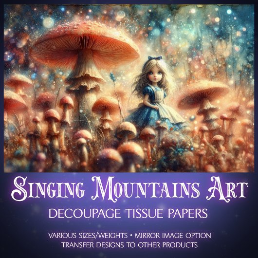 Magical Alice Wonderland Mushroom Grove Decoupage Seidenpapier