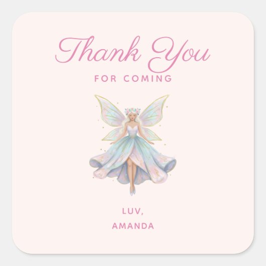 Magical Angel Fairy Pastel Colors Party Thank You Quadratischer Aufkleber (Vorderseite)
