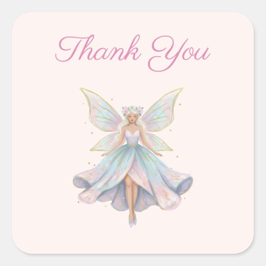 Magical Angel Fairy Pastel Colors Thank You Quadratischer Aufkleber (Vorderseite)