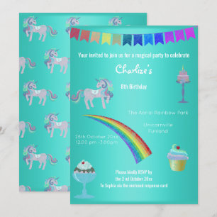 Magical Aqua Chalkboard Einhorn Süßigkeiten Geburt Einladung