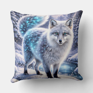 Magical Arctic Fox Pillow – Glowing Winter Fantasy Kissen