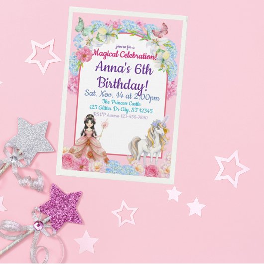Magical Asian Princess Unicorn Birthday Einladung