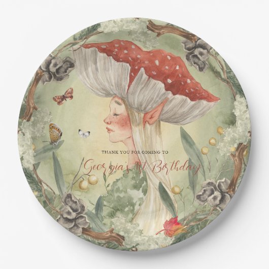 Magical Autumn Forest Fairy | Birthday Pappteller (Vorderseite)