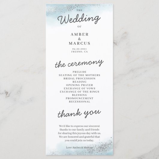 Magical Baby Blue Silver Glitzer Wedding Programm (Vorderseite)