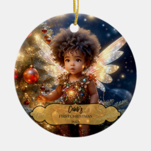 Magical Baby Boy Fairy Wings in einem Weihnachtsba Keramik Ornament