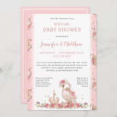 Magical Baby Swan Princess Pink Floral Baby Dusche Einladung (Vorne/Hinten)
