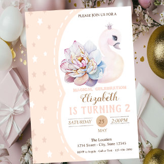 Magical Baby Swan, Stars Geburtstag Einladung