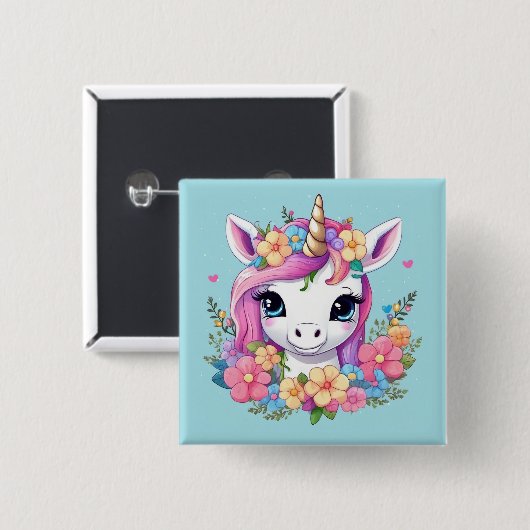 Magical Baby Unicorn mit Blume Button (Vorne & Hinten)