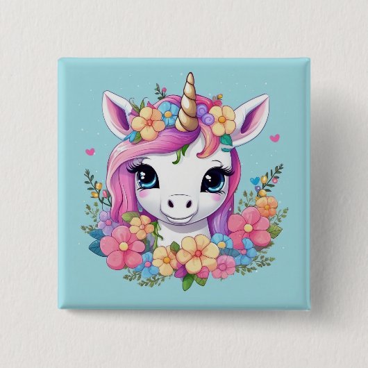 Magical Baby Unicorn mit Blume Button (Vorderseite)