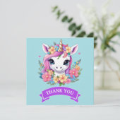 Magical Baby Unicorn mit Blume Dankeskarte (Stehend Vorderseite)