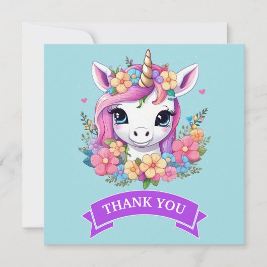 Magical Baby Unicorn mit Blume Dankeskarte (Vorderseite)
