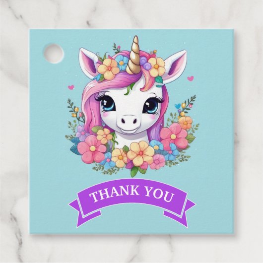 Magical Baby Unicorn mit Blume Geschenkanhänger (Vorderseite)