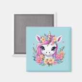 Magical Baby Unicorn mit Blume Magnet (Vorderseite/Rückseite)