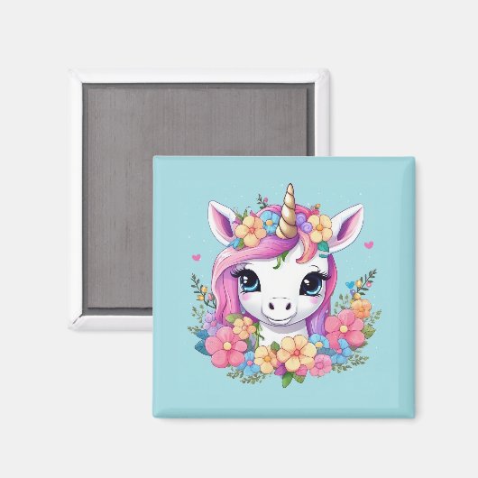 Magical Baby Unicorn mit Blume Magnet (Vorderseite/Rückseite)