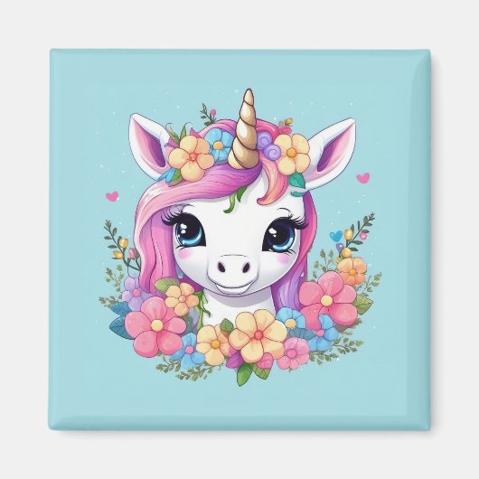 Magical Baby Unicorn mit Blume Magnet (Vorne)