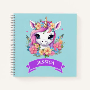 Magical Baby Unicorn mit Blume Notizblock