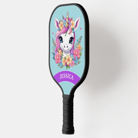 Magical Baby Unicorn mit Blume Pickleball Schläger (Links)
