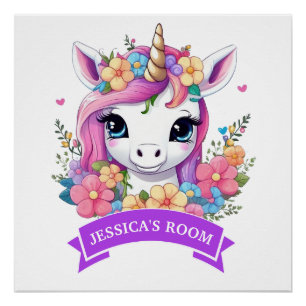 Magical Baby Unicorn mit Blume Poster