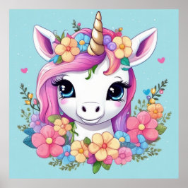 Magical Baby Unicorn mit Blume Poster