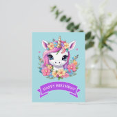 Magical Baby Unicorn mit Blume Postkarte (Stehend Vorderseite)