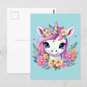 Magical Baby Unicorn mit Blume Postkarte