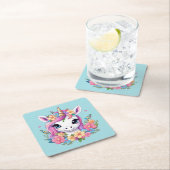 Magical Baby Unicorn mit Blume Rechteckiger Pappuntersetzer (Vor Ort)