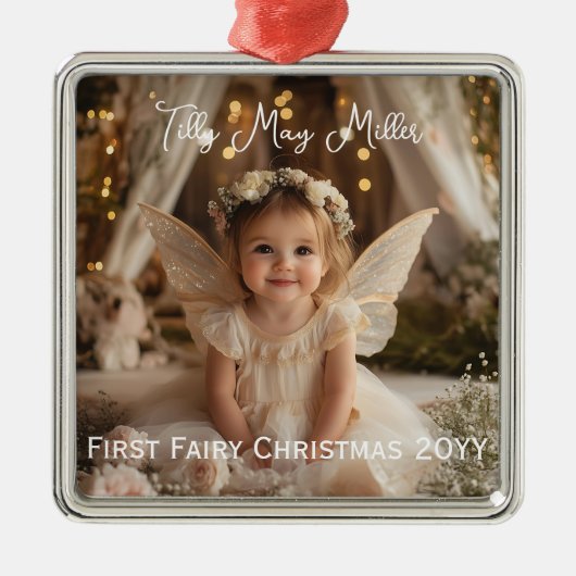 Magical Baby's First Fairy Weihnachtsgeschenk Foto Ornament Aus Metall (Vorne)