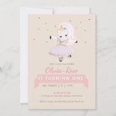 Magical Ballerina Unicorn Rose Rodelbahn Einladung (Vorderseite)