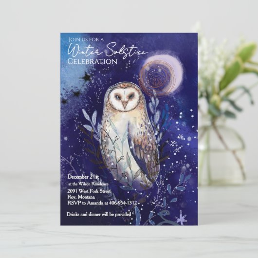 Magical Barn Owl Winter Solstice Celebration Einladung (Stehend Vorderseite)