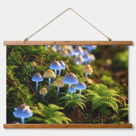 Magical Bioluminescent Fungi - Deep Forest Wandteppich Mit Holzrahmen