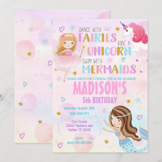 Magical Birthday Einladung Mermaid Unicorn Fairy