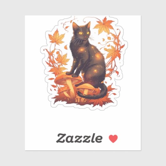 Magical Black Cat in Autumn Forest � Celestial Fal Aufkleber (Blatt)