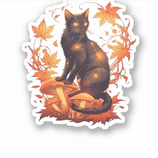 Magical Black Cat in Autumn Forest � Celestial Fal Aufkleber (Vorderseite)