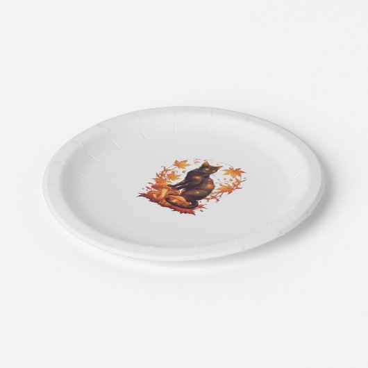 Magical Black Cat in Autumn Forest � Celestial Fal Pappteller (Schrägansicht)