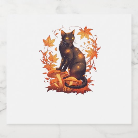 Magical Black Cat in Autumn Forest � Celestial Fal Schaumweinetikett (Einzelnes Label)