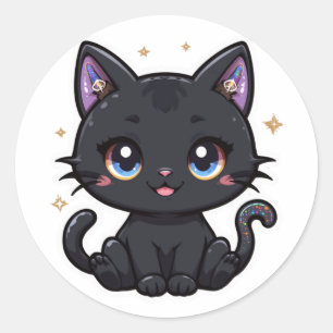 Magical Black Cat Kawaii Galaxy Schwanz Witchy Kit Runder Aufkleber