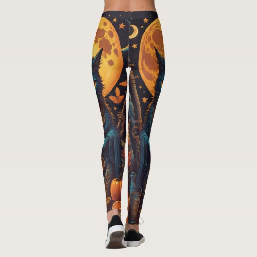 Magical Black Cat Witch Halloween Leggings (Rückseite)
