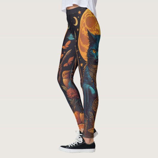 Magical Black Cat Witch Halloween Leggings (Links)